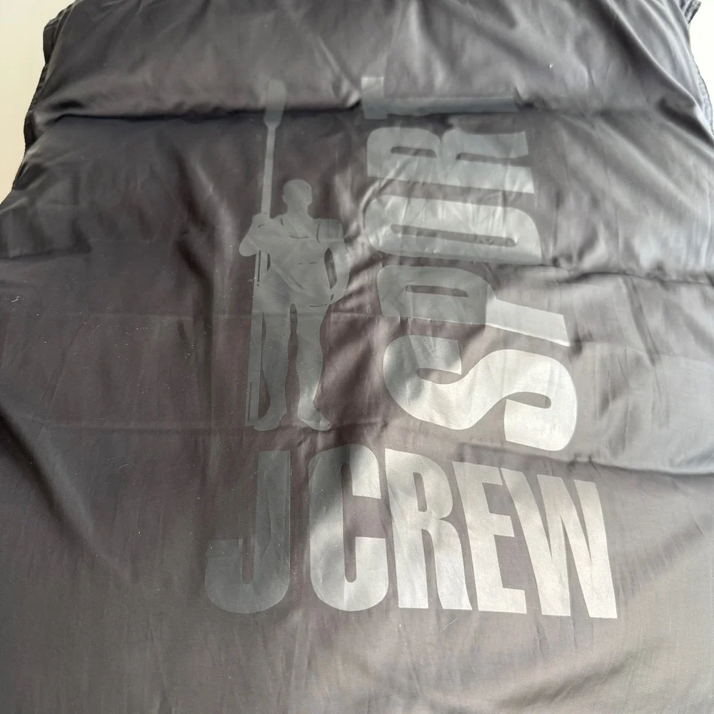J‎ Crew Sport Goose Down Reversible Shadow Spellout Black Navy Puffer Vest L